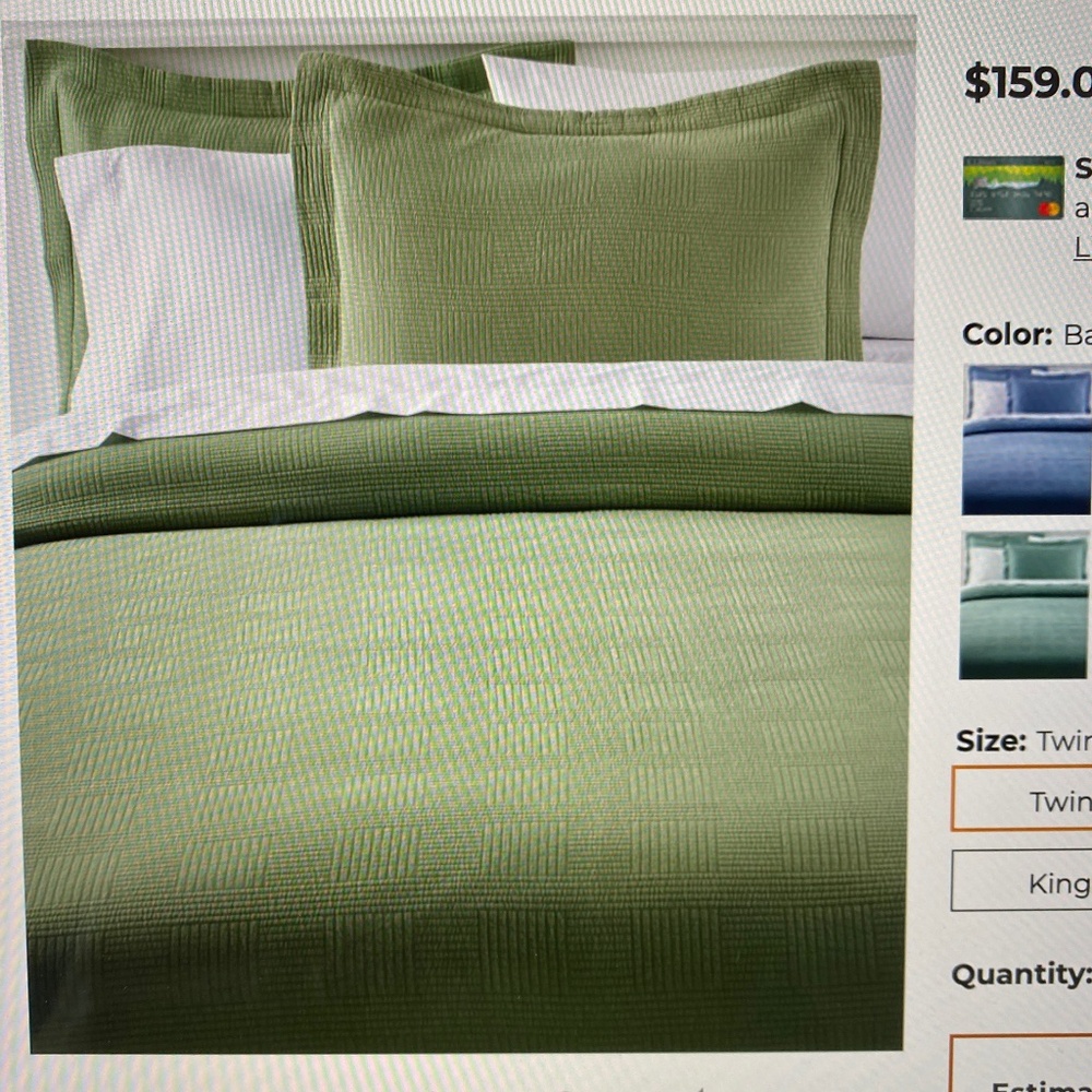 LL Bean Matelasse BEDSPREAD twin bed spread cover beautiful green